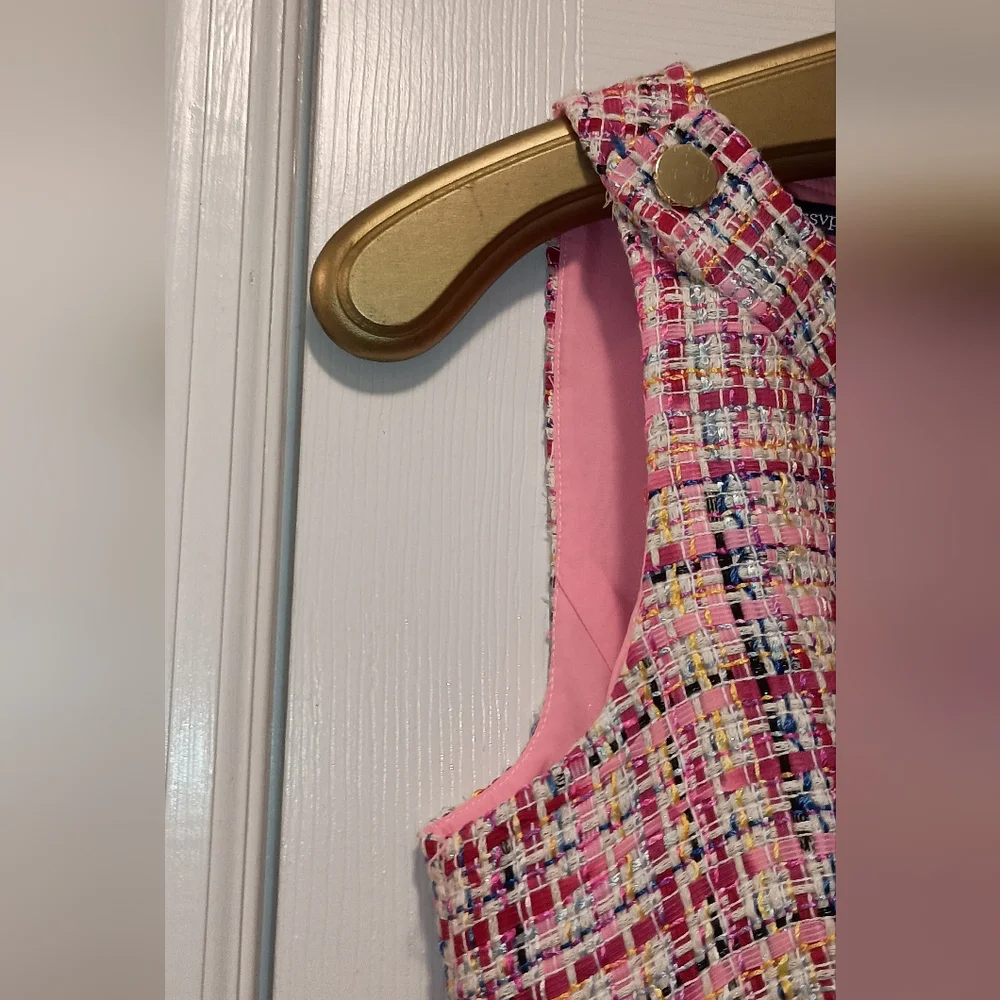 Talbots RSVP Pink Tweed Ribbon Sleeveless shift dress size 2 Petite - Picture 7 of 10